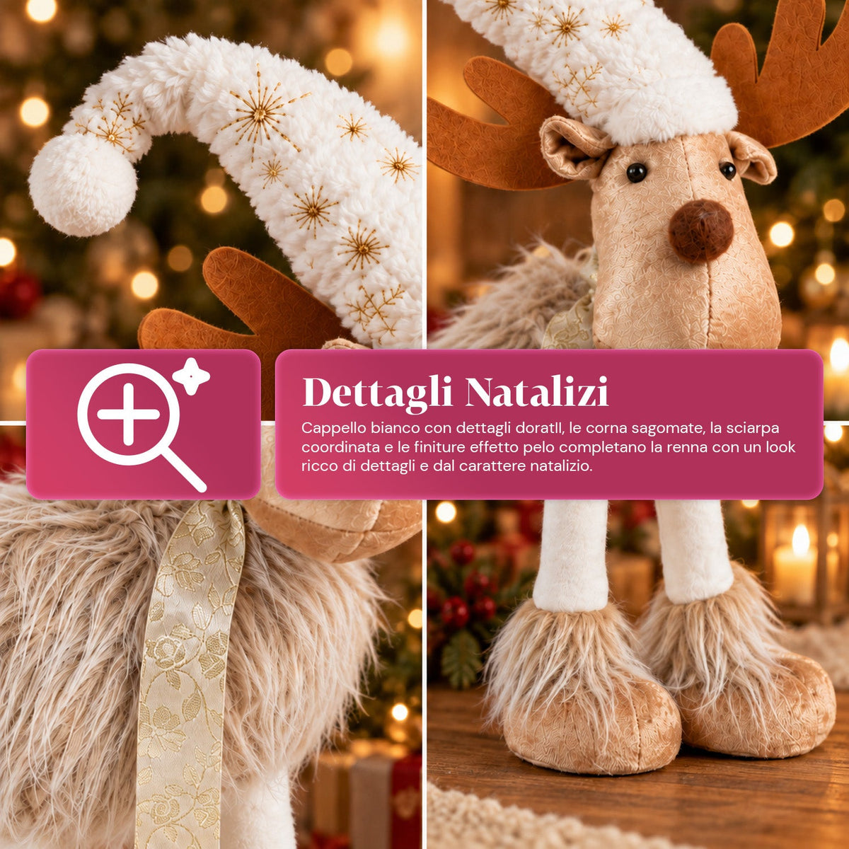 Grande Renna Natalizia 63 cm in Peluche Morbido – Decorazione Natalizia con Zampe Appesantite | 4 Colori