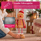 Pupazzo Pan di Zenzero Natalizio Espandibile 50-80 cm, Decorazione Natalizia in Peluche con Gambe Telescopiche, 2 Varianti