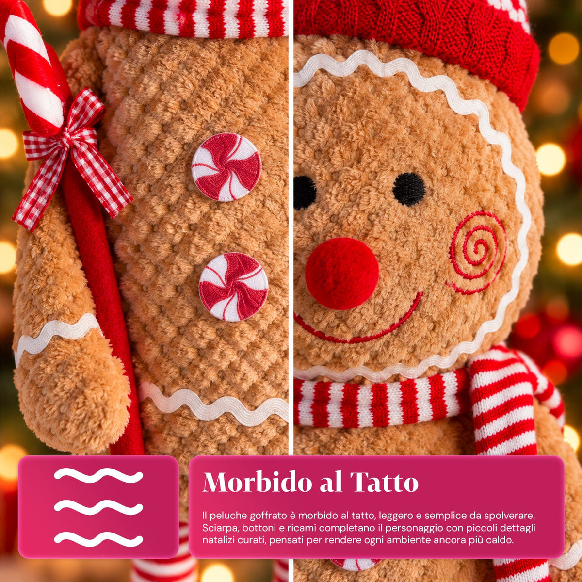Pupazzo Pan di Zenzero Natalizio Espandibile 50-80 cm, Decorazione Natalizia in Peluche con Gambe Telescopiche, 2 Varianti
