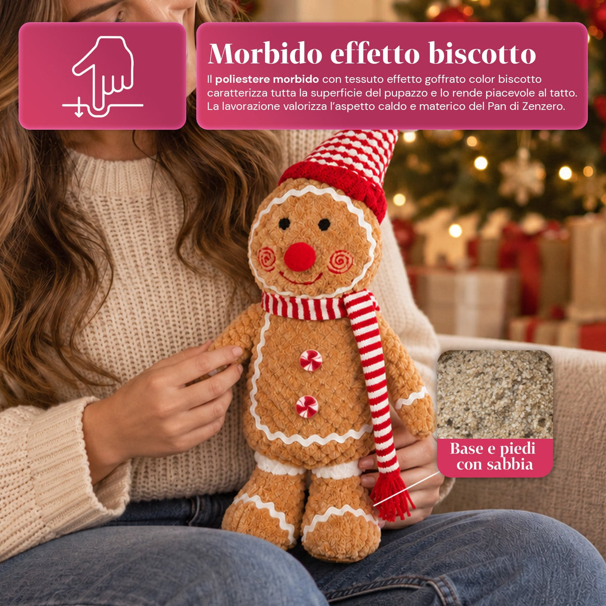Gingerbread Man Plush Toy 30 and 40 cm – Christmas Decoration with Chef Hat or Christmas Beanie