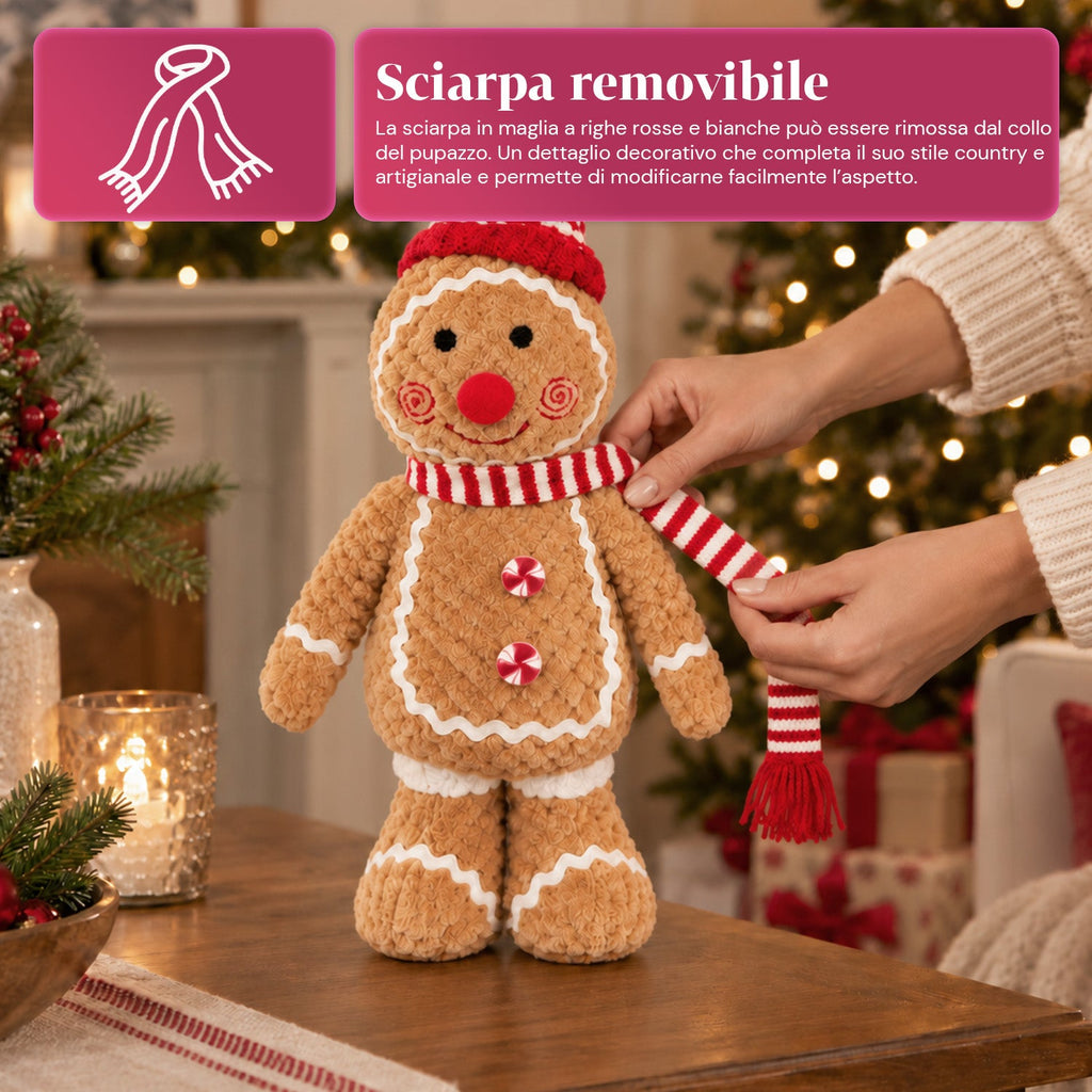 Gingerbread Man Plush Toy 30 and 40 cm – Christmas Decoration with Chef Hat or Christmas Beanie
