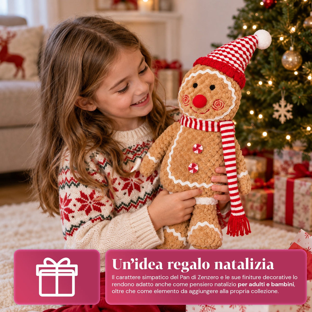 Gingerbread Man Plush Toy 30 and 40 cm – Christmas Decoration with Chef Hat or Christmas Beanie