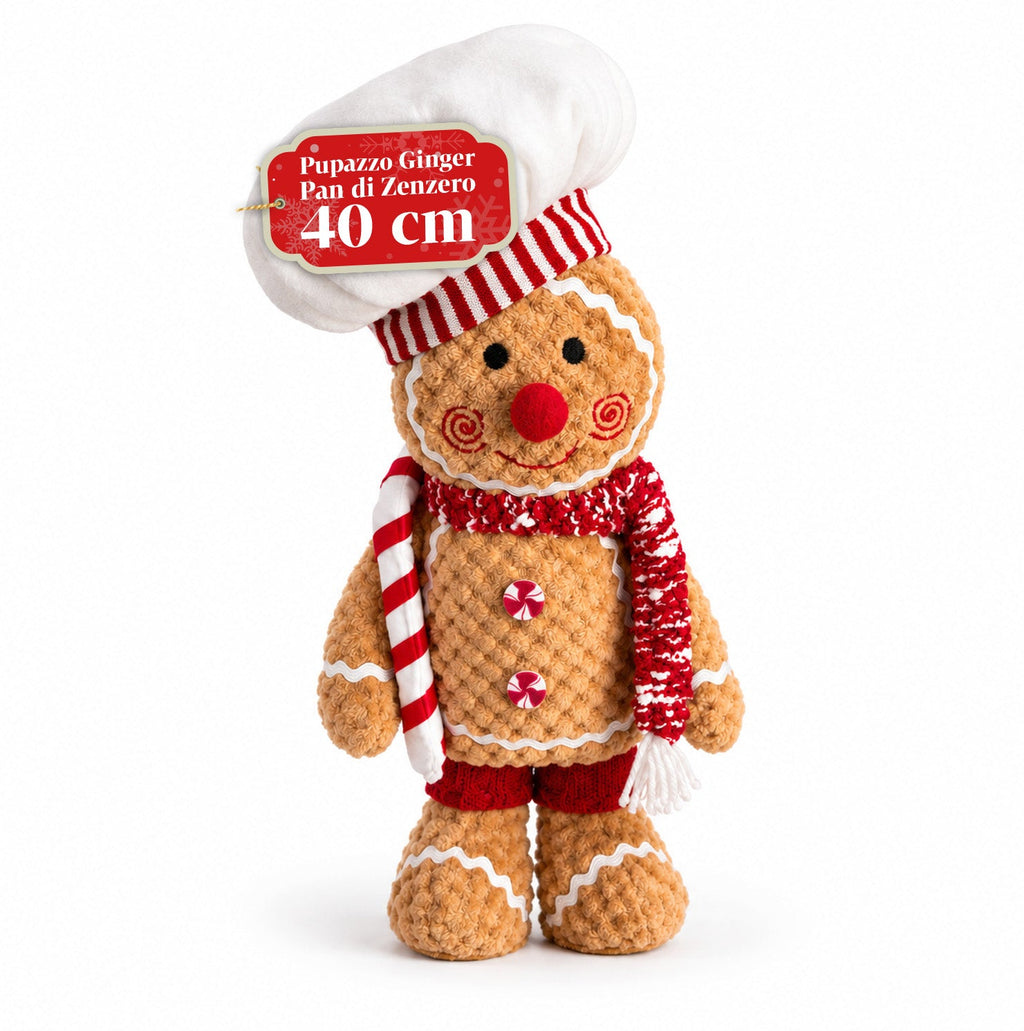 Gingerbread Man Plush Toy 30 and 40 cm – Christmas Decoration with Chef Hat or Christmas Beanie