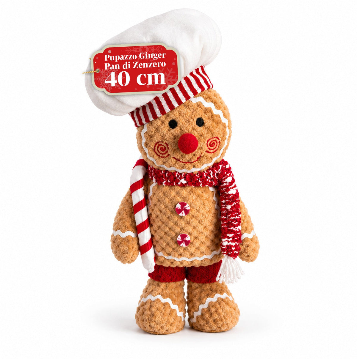 Gingerbread Man Plush Toy 30 and 40 cm – Christmas Decoration with Chef Hat or Christmas Beanie