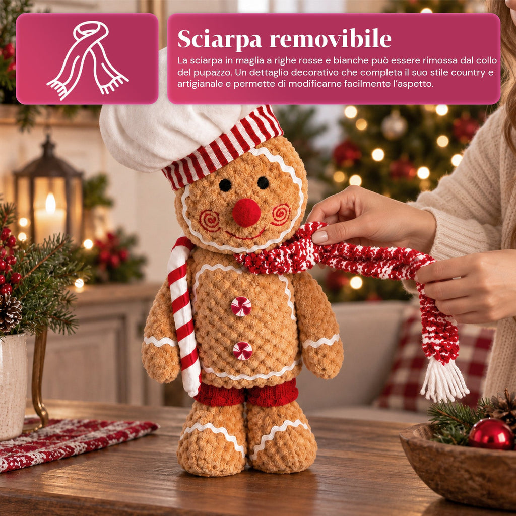 Gingerbread Man Plush Toy 30 and 40 cm – Christmas Decoration with Chef Hat or Christmas Beanie