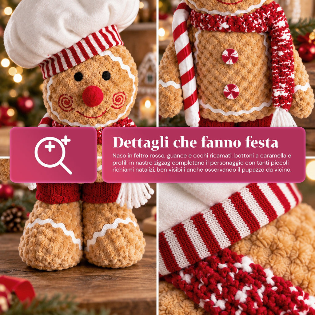 Gingerbread Man Plush Toy 30 and 40 cm – Christmas Decoration with Chef Hat or Christmas Beanie