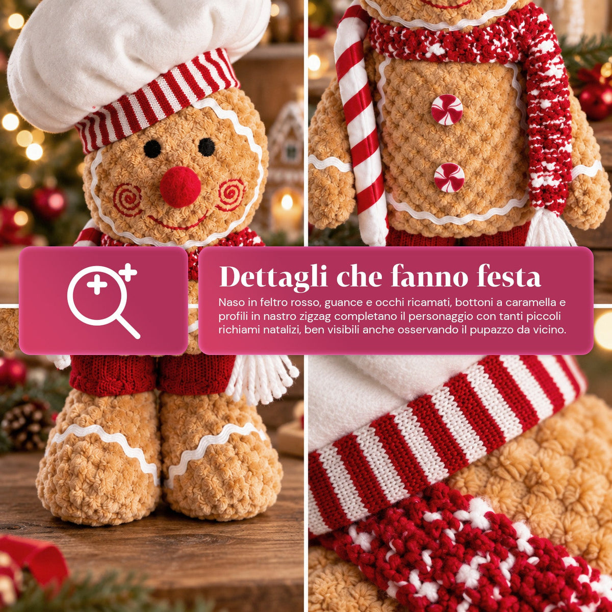 Gingerbread Man Plush Toy 30 and 40 cm – Christmas Decoration with Chef Hat or Christmas Beanie
