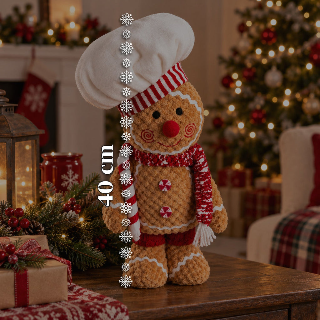 Gingerbread Man Plush Toy 30 and 40 cm – Christmas Decoration with Chef Hat or Christmas Beanie