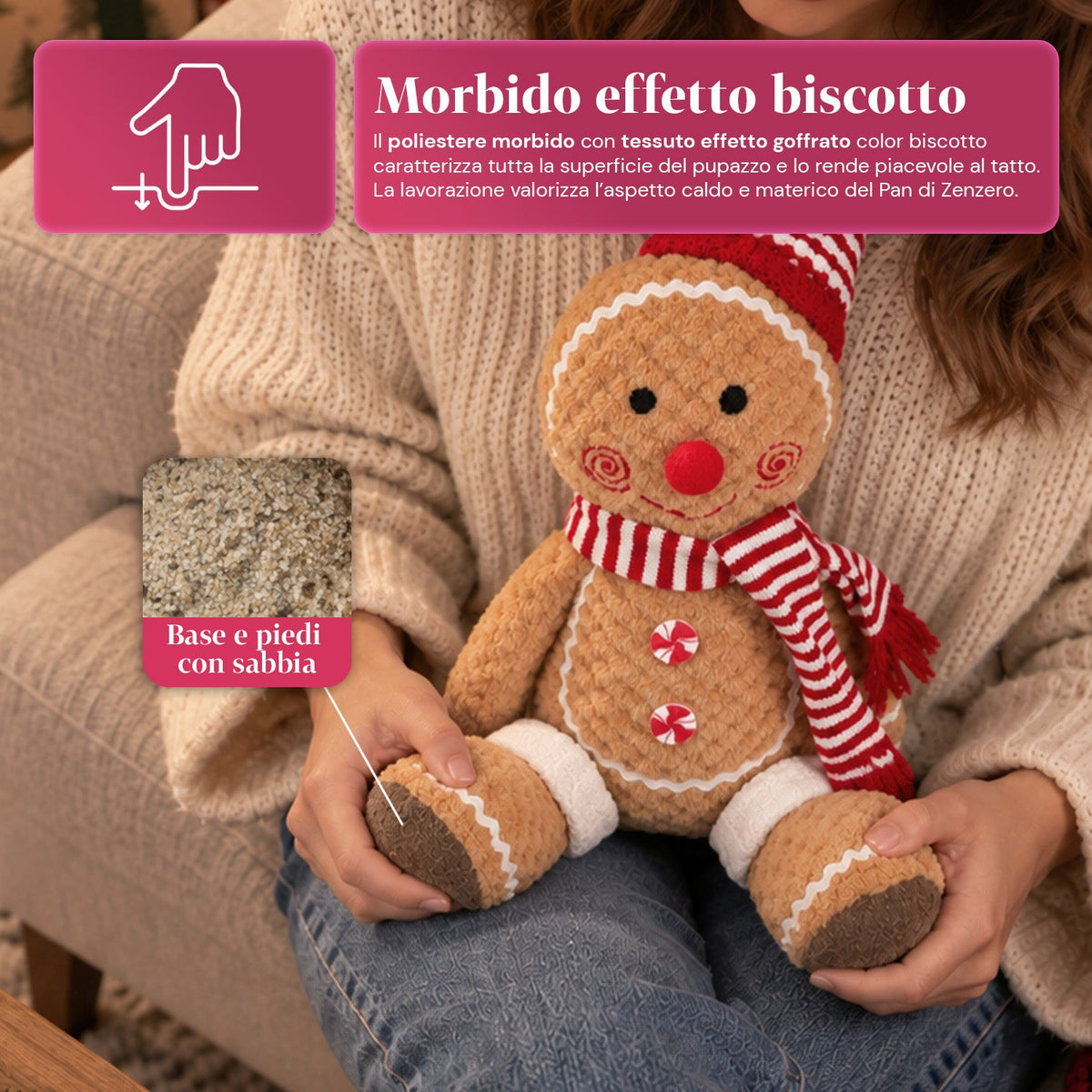 Gingerbread Man Plush Toy 30 and 40 cm – Christmas Decoration with Chef Hat or Christmas Beanie
