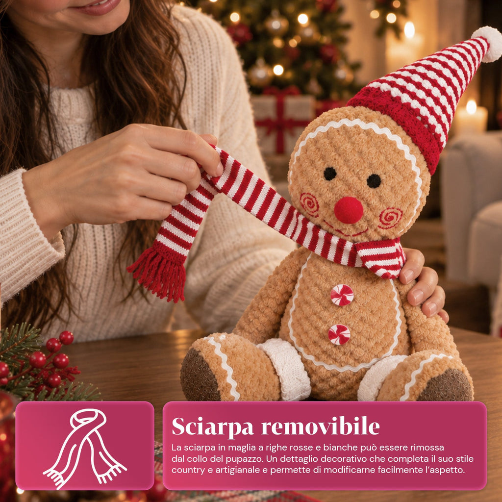 Gingerbread Man Plush Toy 30 and 40 cm – Christmas Decoration with Chef Hat or Christmas Beanie