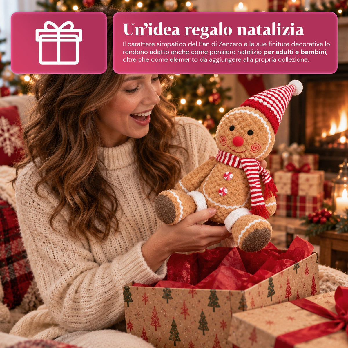 Gingerbread Man Plush Toy 30 and 40 cm – Christmas Decoration with Chef Hat or Christmas Beanie