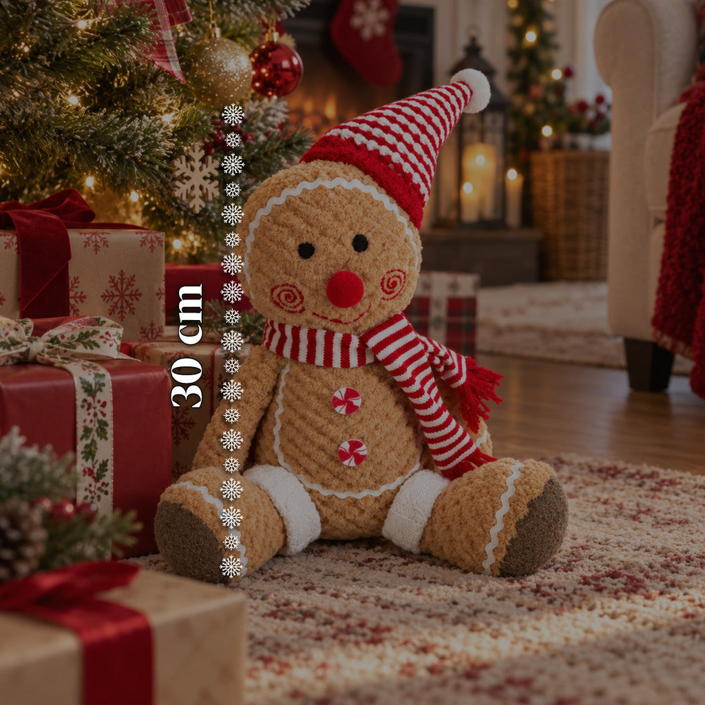 Gingerbread Man Plush Toy 30 and 40 cm – Christmas Decoration with Chef Hat or Christmas Beanie