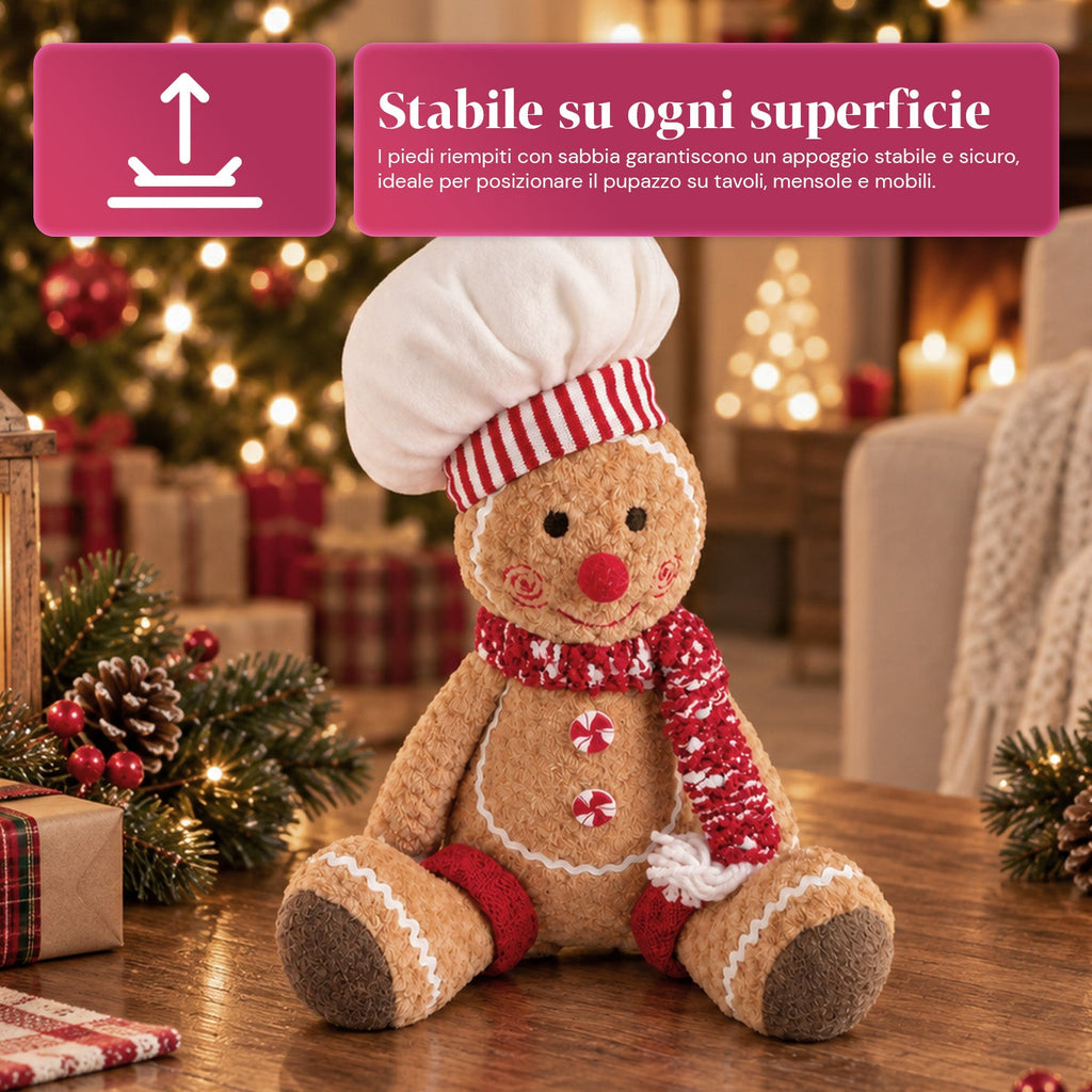 Gingerbread Man Plush Toy 30 and 40 cm – Christmas Decoration with Chef Hat or Christmas Beanie