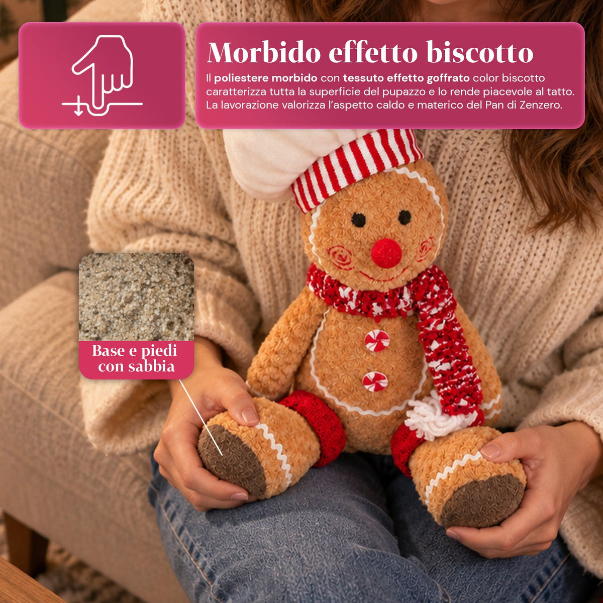 Gingerbread Man Plush Toy 30 and 40 cm – Christmas Decoration with Chef Hat or Christmas Beanie