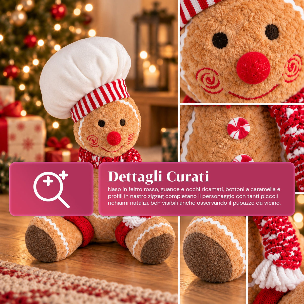 Gingerbread Man Plush Toy 30 and 40 cm – Christmas Decoration with Chef Hat or Christmas Beanie