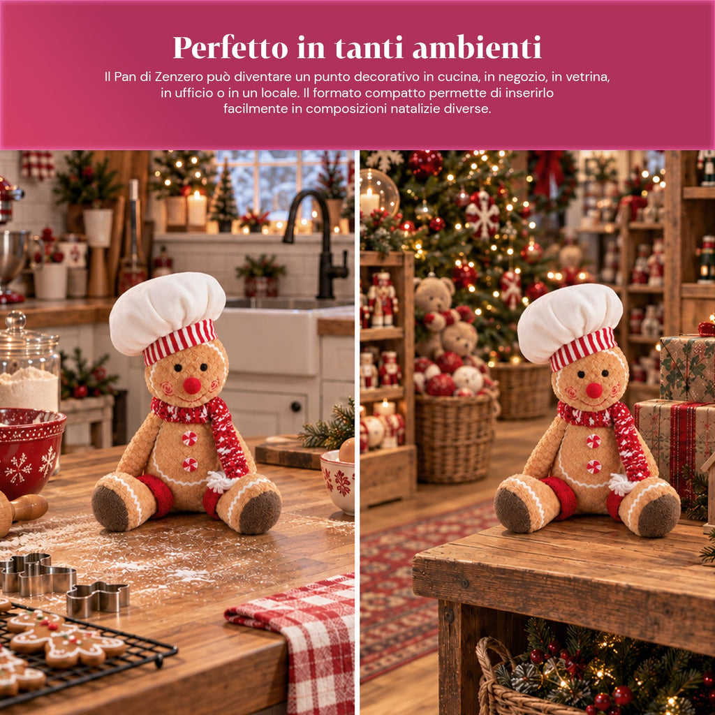 Gingerbread Man Plush Toy 30 and 40 cm – Christmas Decoration with Chef Hat or Christmas Beanie