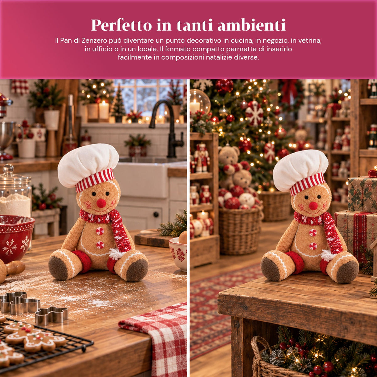 Gingerbread Man Plush Toy 30 and 40 cm – Christmas Decoration with Chef Hat or Christmas Beanie