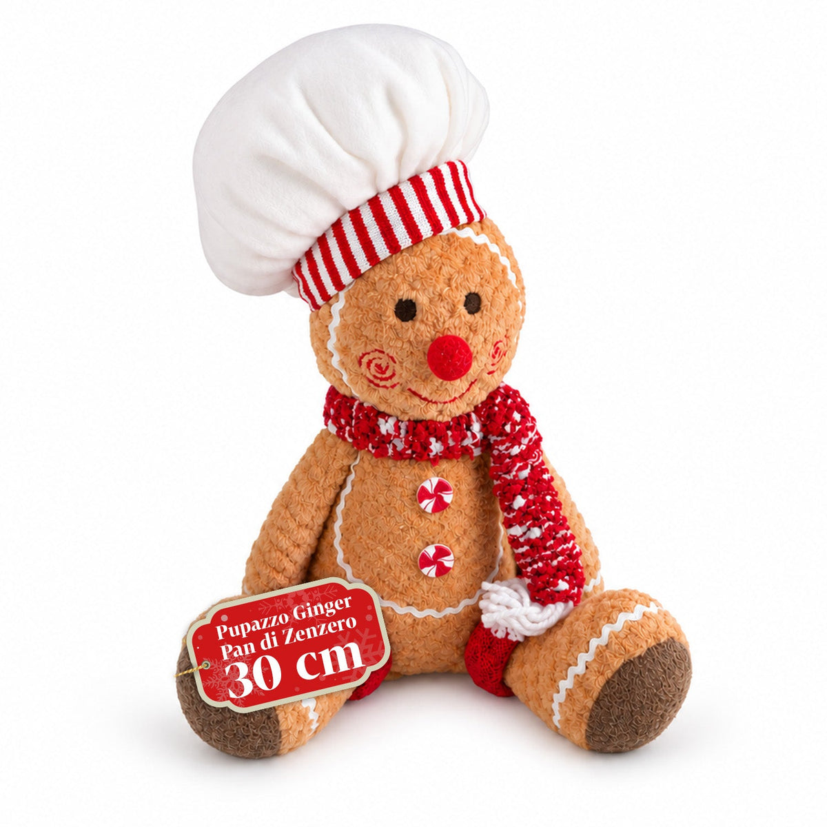 Gingerbread Man Plush Toy 30 and 40 cm – Christmas Decoration with Chef Hat or Christmas Beanie
