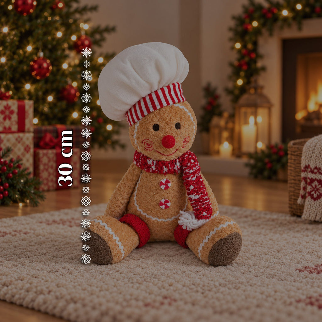 Gingerbread Man Plush Toy 30 and 40 cm – Christmas Decoration with Chef Hat or Christmas Beanie