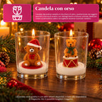 Candela natalizia in bicchiere di vetro da 7 cm con orsetti assortiti