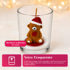 Candela natalizia in bicchiere di vetro da 7 cm con orsetti assortiti