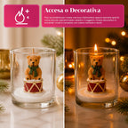 Candela natalizia in bicchiere di vetro da 7 cm con orsetti assortiti
