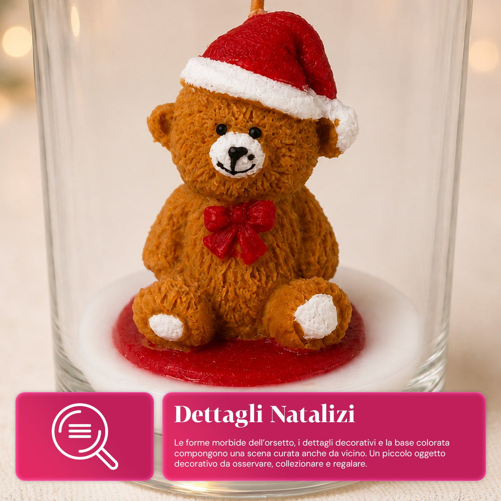 Candela natalizia in bicchiere di vetro da 7 cm con orsetti assortiti