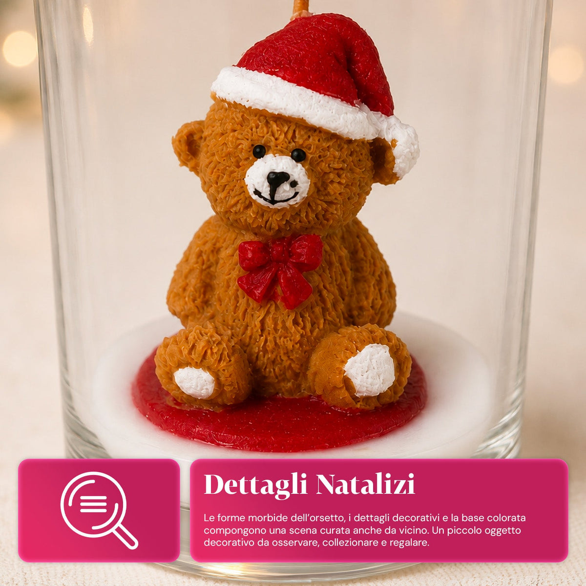 Candela natalizia in bicchiere di vetro da 7 cm con orsetti assortiti