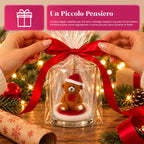 Candela natalizia in bicchiere di vetro da 7 cm con orsetti assortiti