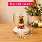 Candela natalizia in bicchiere di vetro da 7 cm con orsetti assortiti