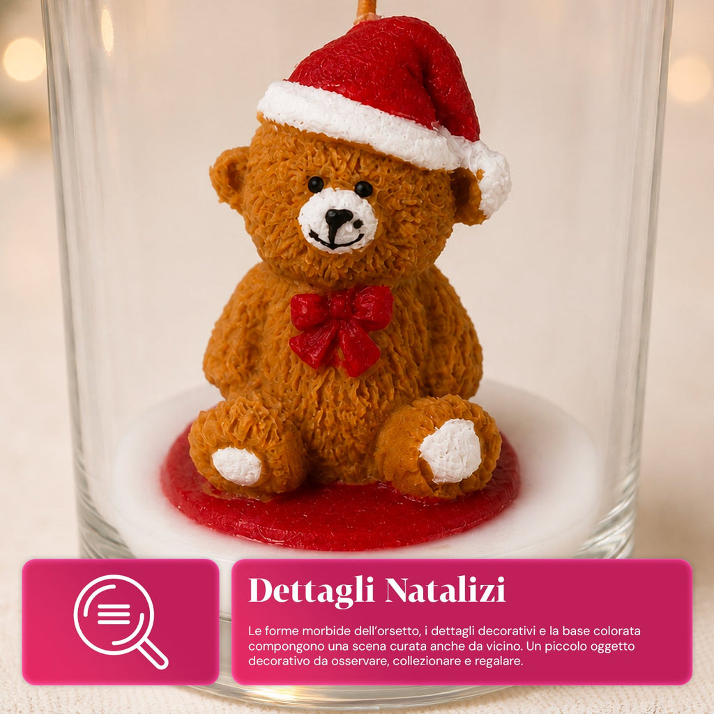 Candela natalizia in bicchiere di vetro da 7 cm con orsetti assortiti