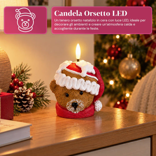 Candela Natalizia LED a Batteria in 3 Varianti – Babbo Natale con Albero, Orsetto e Faccina d'Orso, Fiamma Effetto Reale, Decorazione Natalizia