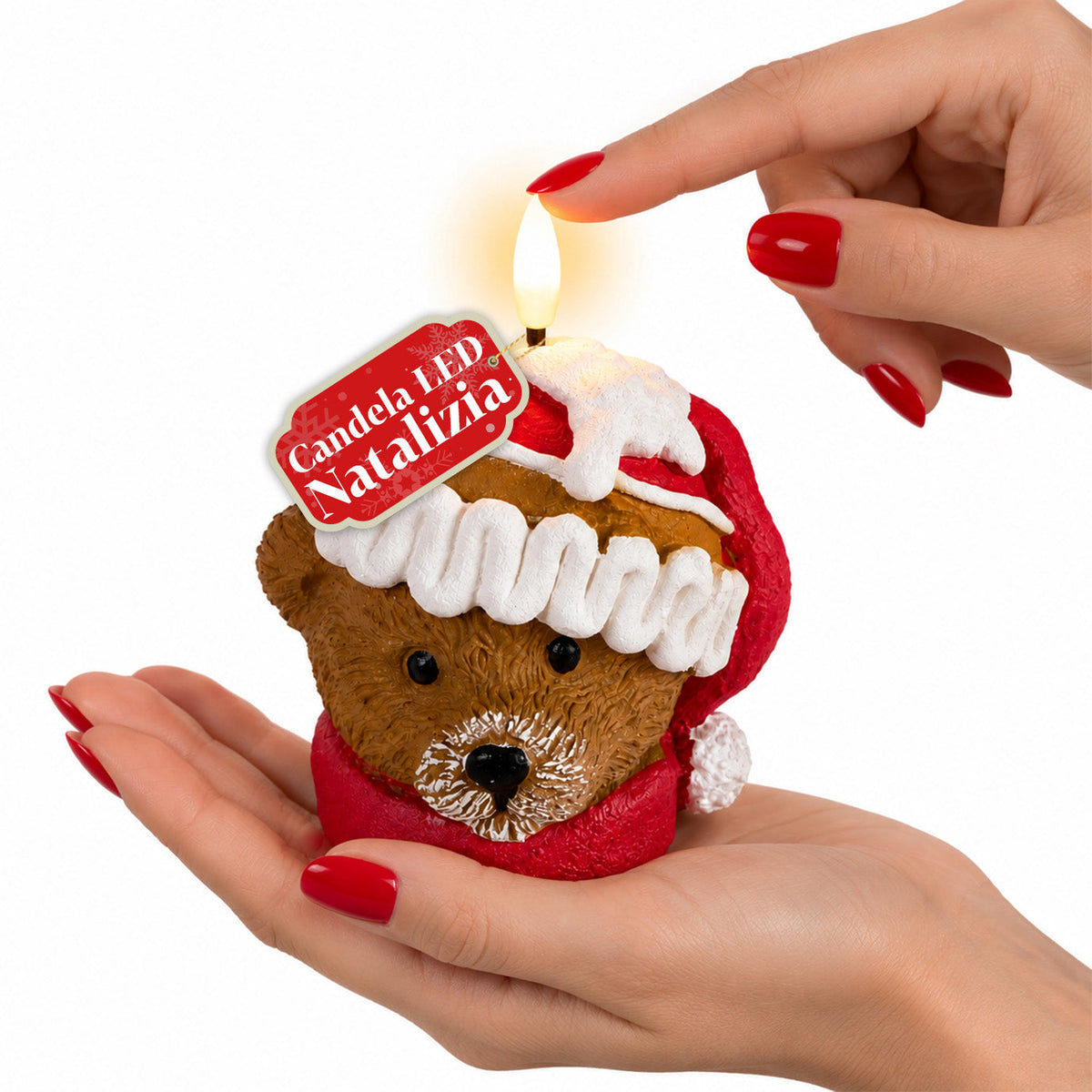 Candela Natalizia LED a Batteria in 3 Varianti – Babbo Natale con Albero, Orsetto e Faccina d'Orso, Fiamma Effetto Reale, Decorazione Natalizia