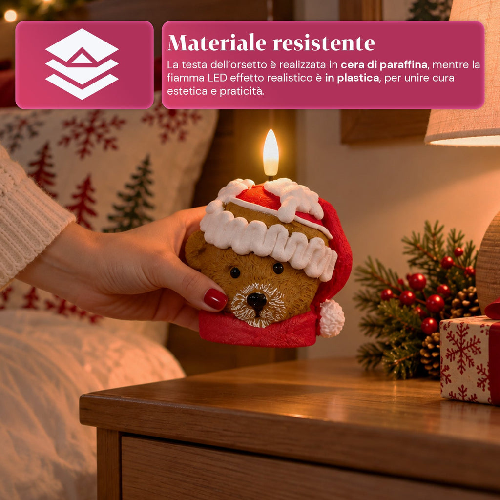 Candela Natalizia LED a Batteria in 3 Varianti – Babbo Natale con Albero, Orsetto e Faccina d'Orso, Fiamma Effetto Reale, Decorazione Natalizia