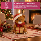 Candela Natalizia LED a Batteria in 3 Varianti – Babbo Natale con Albero, Orsetto e Faccina d'Orso, Fiamma Effetto Reale, Decorazione Natalizia
