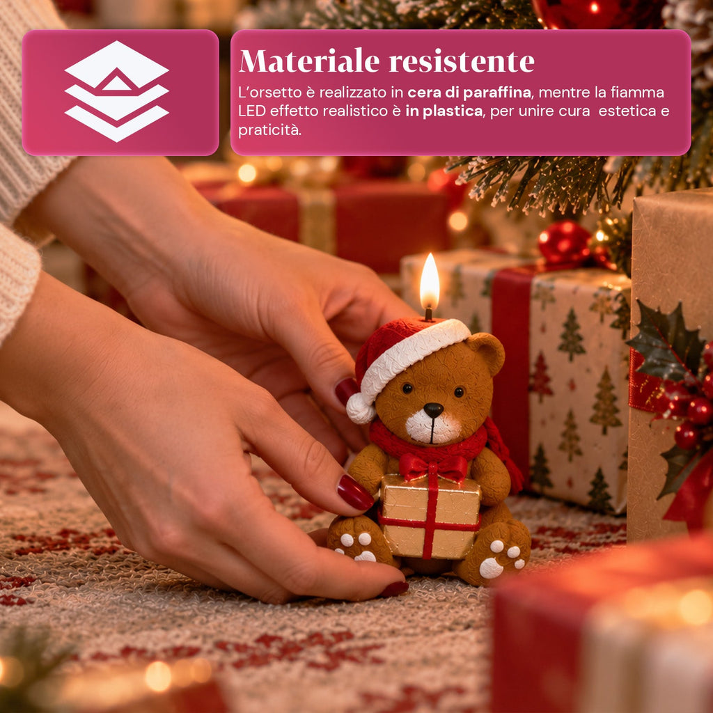 Candela Natalizia LED a Batteria in 3 Varianti – Babbo Natale con Albero, Orsetto e Faccina d'Orso, Fiamma Effetto Reale, Decorazione Natalizia