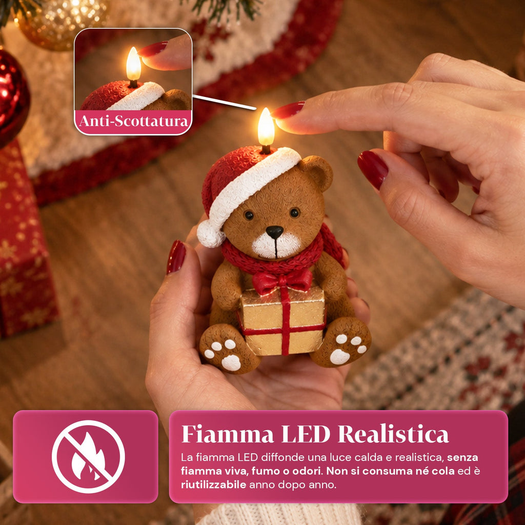 Candela Natalizia LED a Batteria in 3 Varianti – Babbo Natale con Albero, Orsetto e Faccina d'Orso, Fiamma Effetto Reale, Decorazione Natalizia