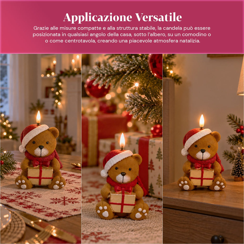 Candela Natalizia LED a Batteria in 3 Varianti – Babbo Natale con Albero, Orsetto e Faccina d'Orso, Fiamma Effetto Reale, Decorazione Natalizia