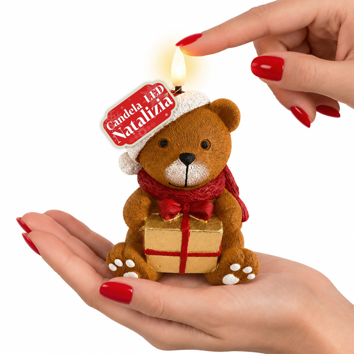 Candela Natalizia LED a Batteria in 3 Varianti – Babbo Natale con Albero, Orsetto e Faccina d'Orso, Fiamma Effetto Reale, Decorazione Natalizia