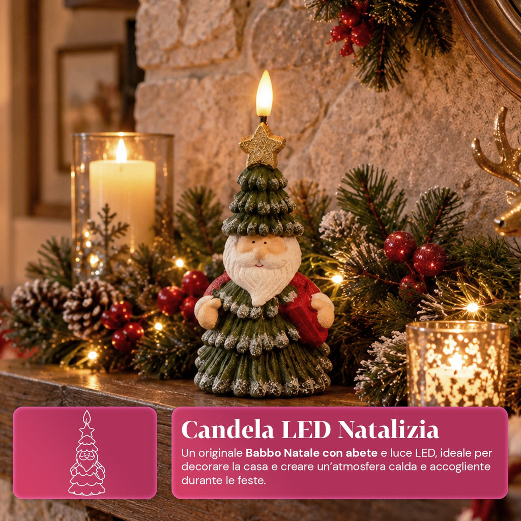 Candela Natalizia LED a Batteria in 3 Varianti – Babbo Natale con Albero, Orsetto e Faccina d'Orso, Fiamma Effetto Reale, Decorazione Natalizia