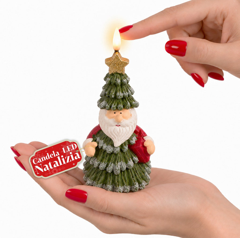 Candela Natalizia LED a Batteria in 3 Varianti – Babbo Natale con Albero, Orsetto e Faccina d'Orso, Fiamma Effetto Reale, Decorazione Natalizia