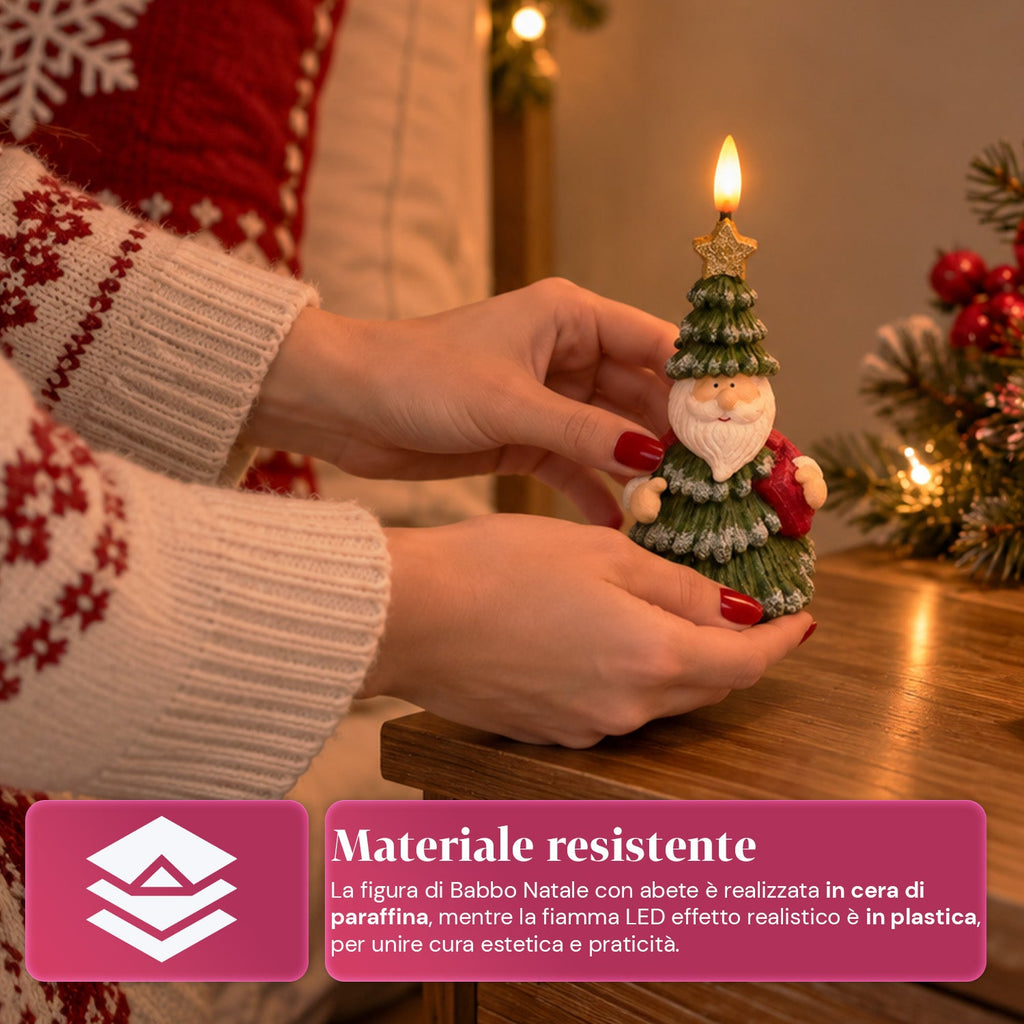 Candela Natalizia LED a Batteria in 3 Varianti – Babbo Natale con Albero, Orsetto e Faccina d'Orso, Fiamma Effetto Reale, Decorazione Natalizia