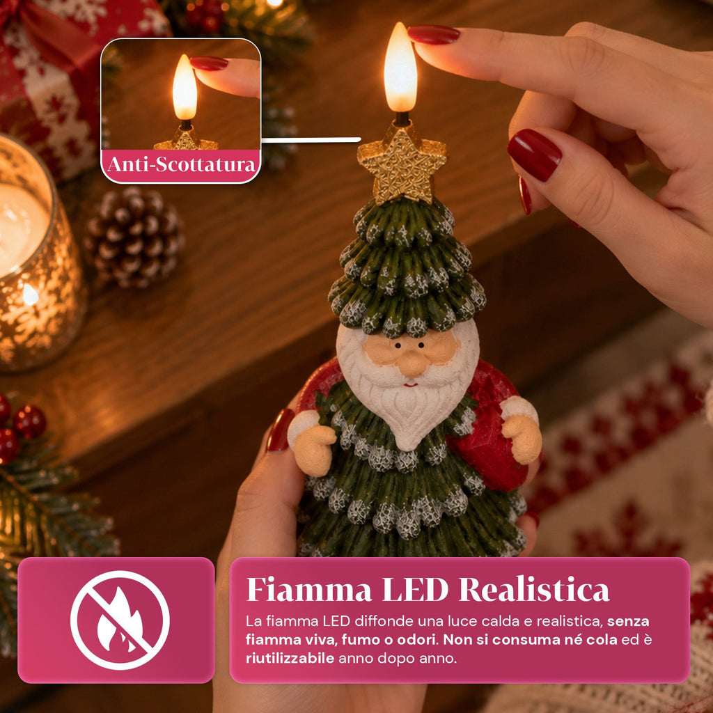 Candela Natalizia LED a Batteria in 3 Varianti – Babbo Natale con Albero, Orsetto e Faccina d'Orso, Fiamma Effetto Reale, Decorazione Natalizia