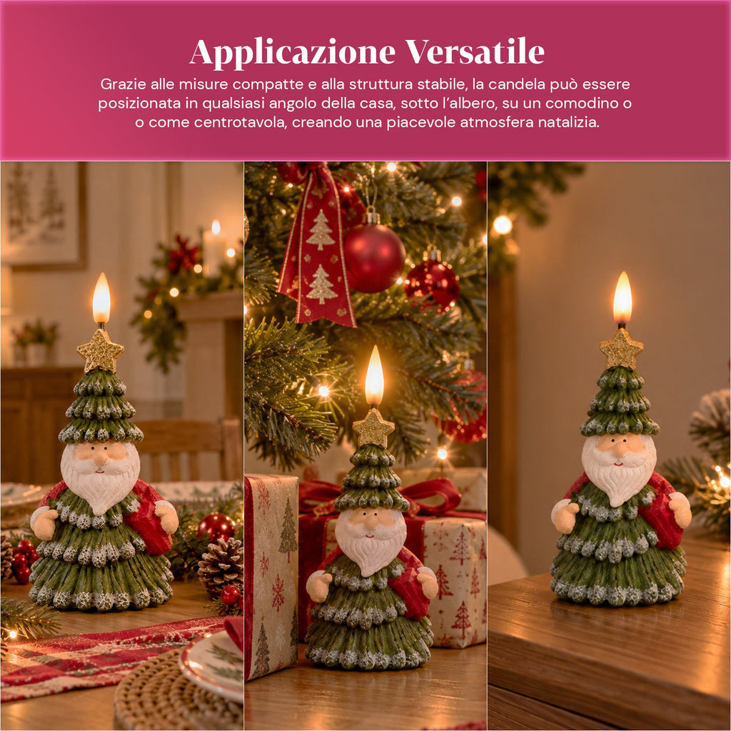 Candela Natalizia LED a Batteria in 3 Varianti – Babbo Natale con Albero, Orsetto e Faccina d'Orso, Fiamma Effetto Reale, Decorazione Natalizia