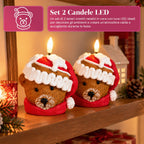 Candela Natalizia LED a Batteria in 3 Varianti – Babbo Natale con Albero, Orsetto e Faccina d'Orso, Fiamma Effetto Reale, Decorazione Natalizia