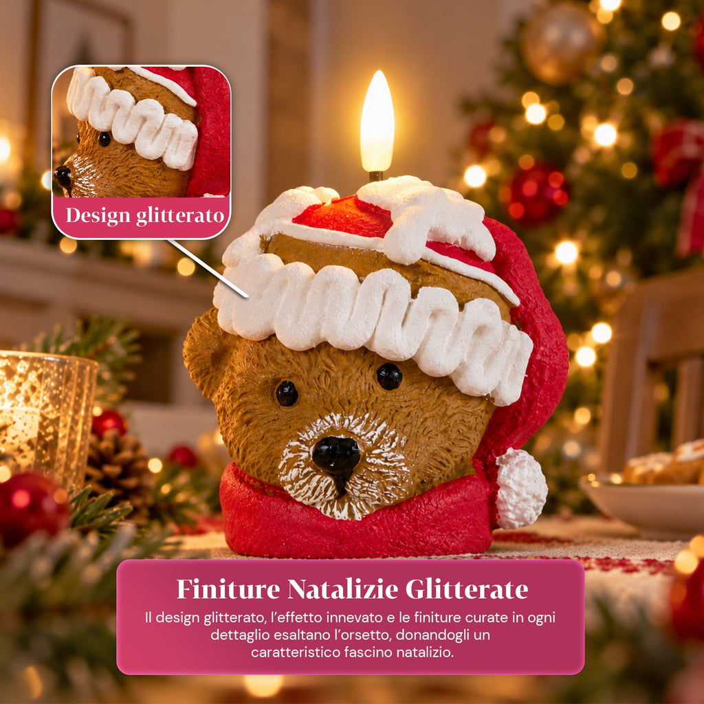 Candela Natalizia LED a Batteria in 3 Varianti – Babbo Natale con Albero, Orsetto e Faccina d'Orso, Fiamma Effetto Reale, Decorazione Natalizia