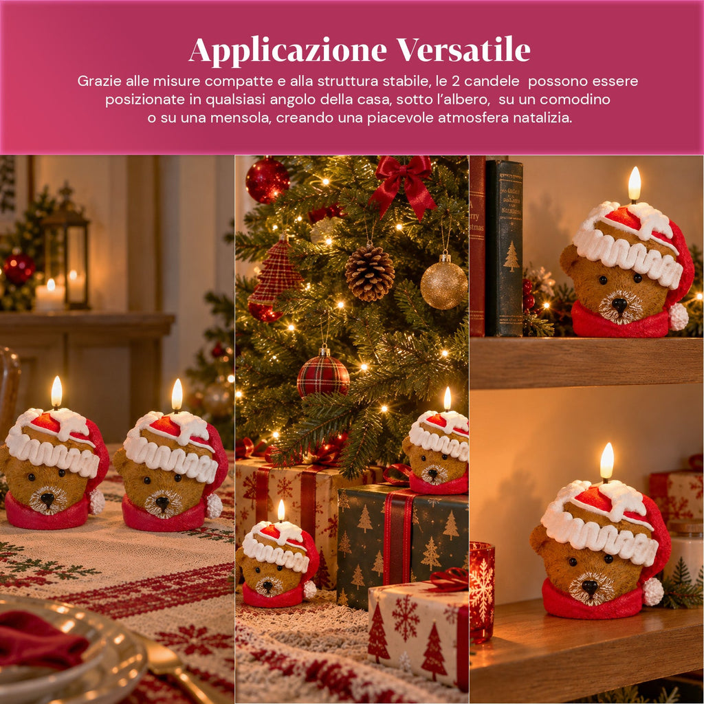 Candela Natalizia LED a Batteria in 3 Varianti – Babbo Natale con Albero, Orsetto e Faccina d'Orso, Fiamma Effetto Reale, Decorazione Natalizia