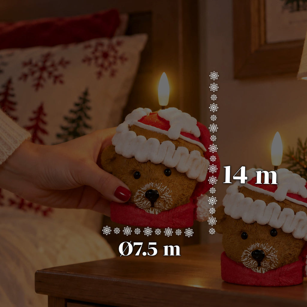 Candela Natalizia LED a Batteria in 3 Varianti – Babbo Natale con Albero, Orsetto e Faccina d'Orso, Fiamma Effetto Reale, Decorazione Natalizia
