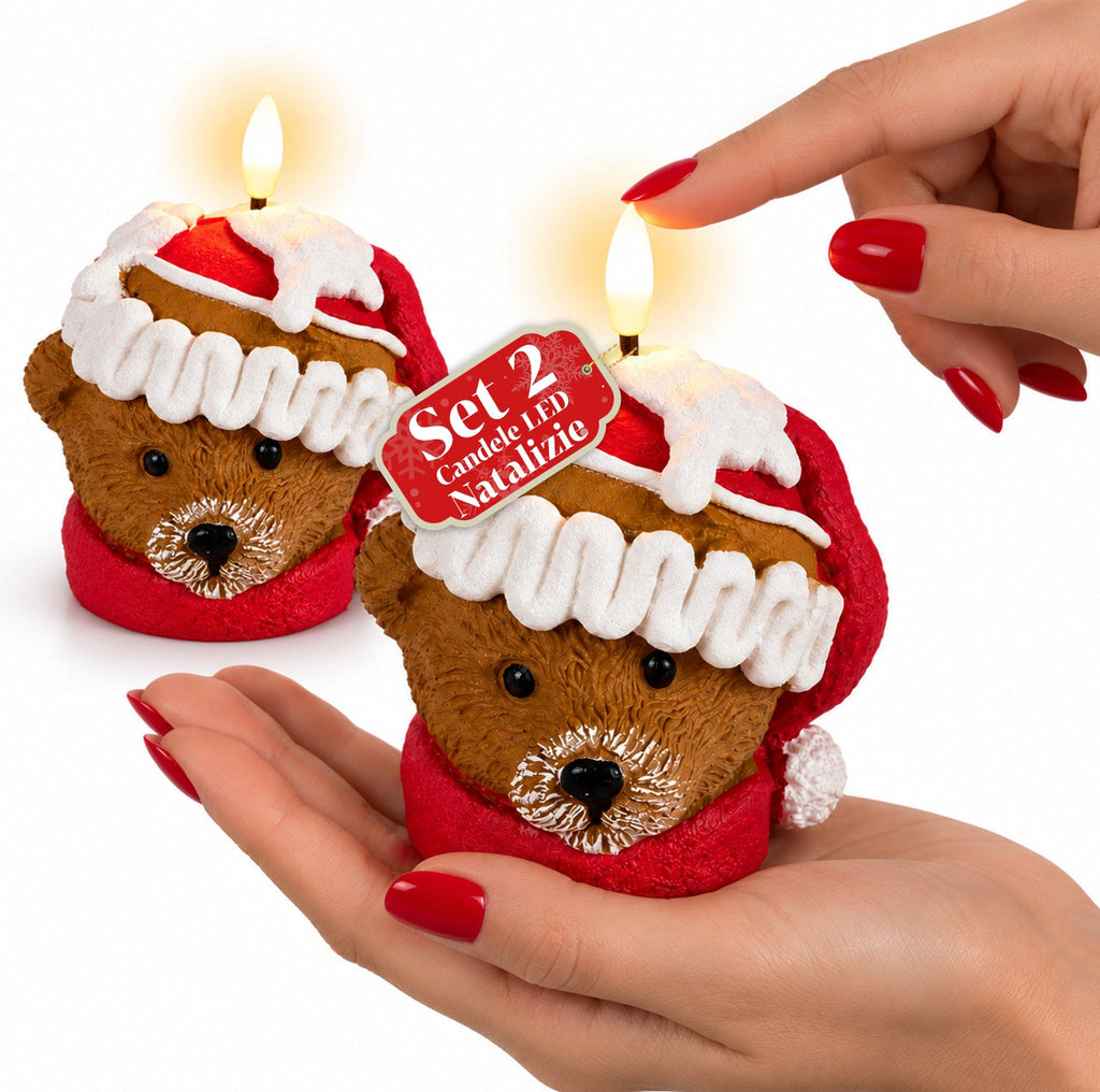 Candela Natalizia LED a Batteria in 3 Varianti – Babbo Natale con Albero, Orsetto e Faccina d'Orso, Fiamma Effetto Reale, Decorazione Natalizia