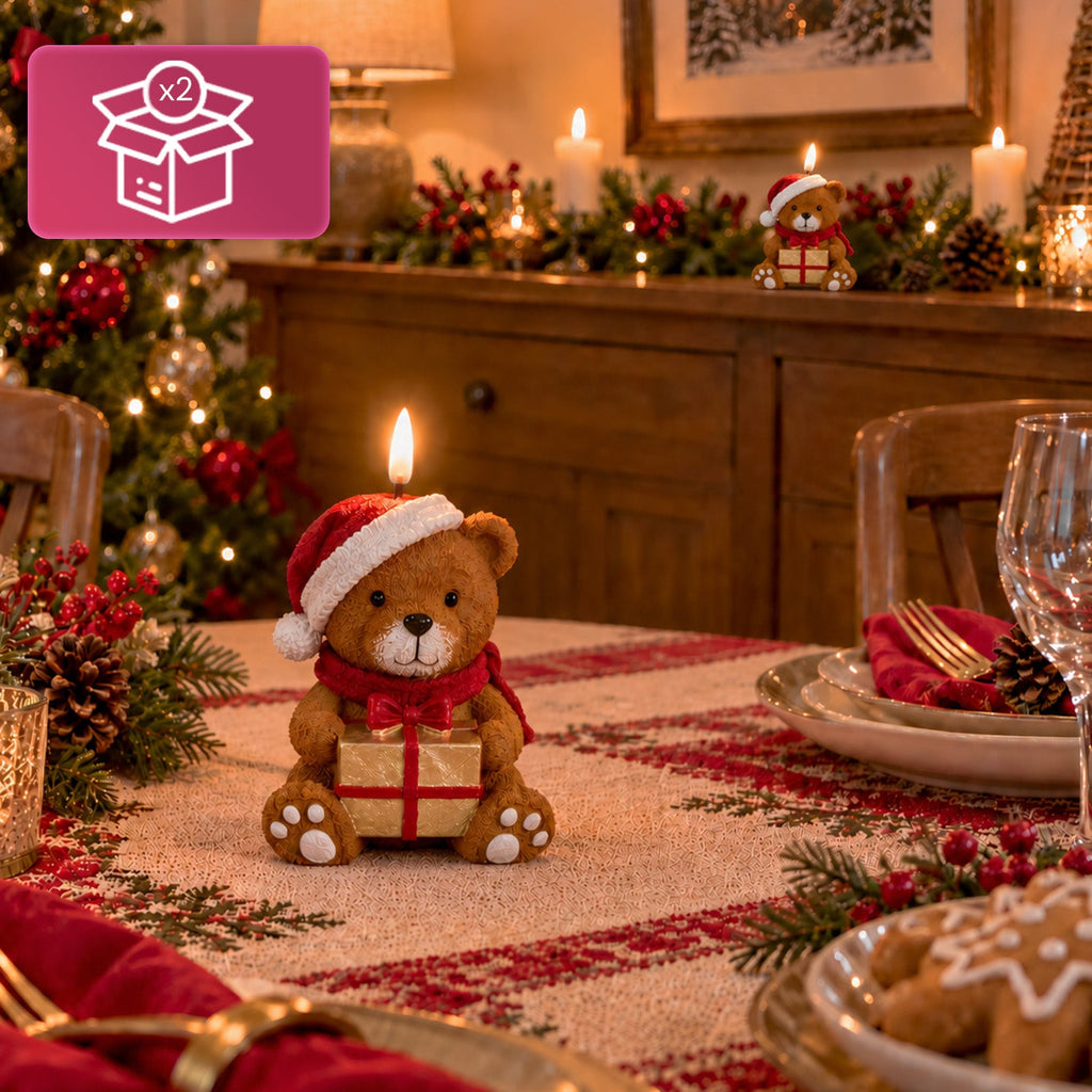 Candela Natalizia LED a Batteria in 3 Varianti – Babbo Natale con Albero, Orsetto e Faccina d'Orso, Fiamma Effetto Reale, Decorazione Natalizia